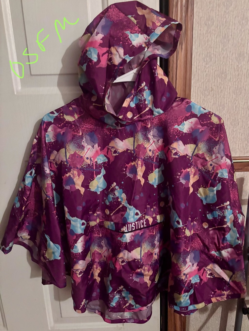 Justice Kids' Hooded Rain Poncho in Purple with Multicolor Splatter